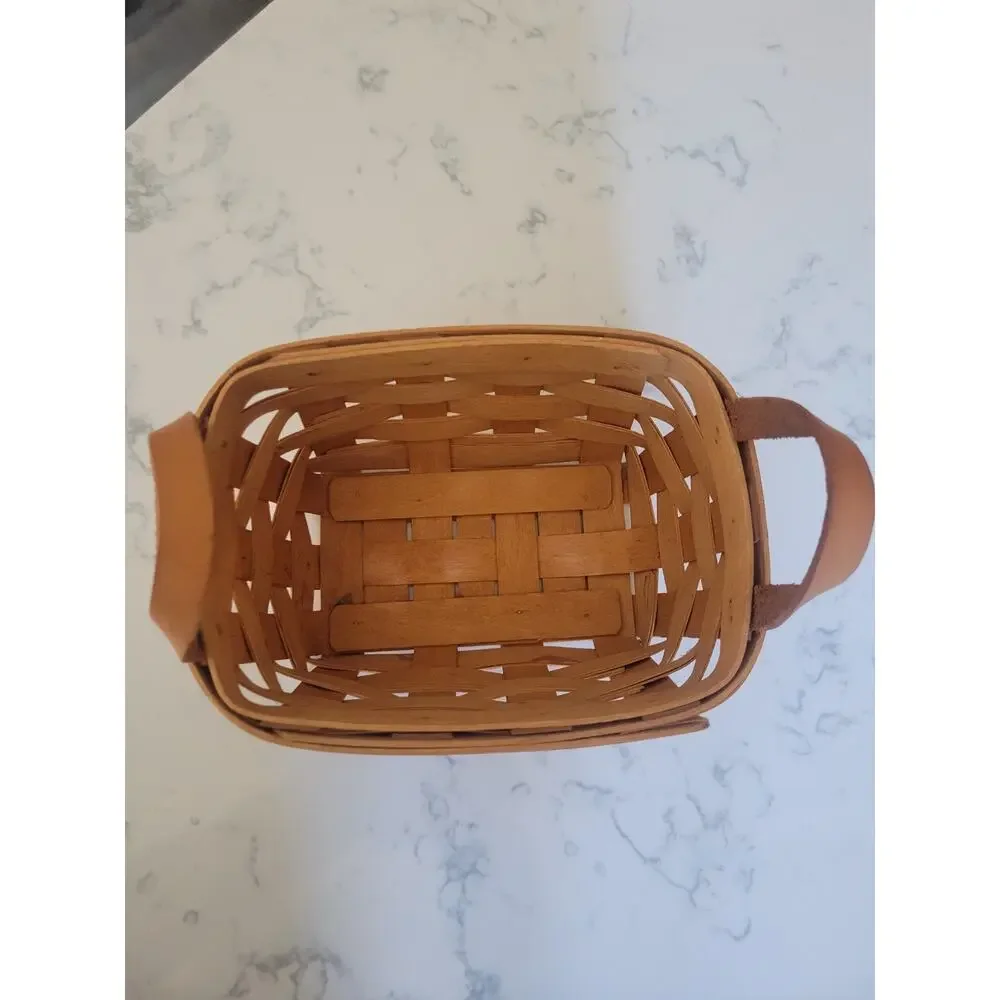 Authentic VTG Longaberger '95 Wood Split Basket Leather Handles Signed